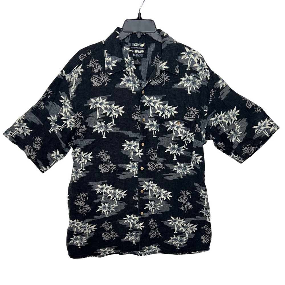 BRUNO MENS SHORT SLEEVE HAWAIIAN‎ SHIRT PALM TREE PINEAPPLE PRINT SIZE L